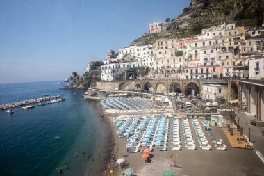 Amalfi Coast, Italy - June 16, 2017: View of beach in Maiori, Amalfi coast, Italy clipart