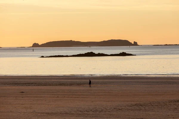 Belleza Vista Del Atardecer Desde Playa Saint Malo Bretaña Francia — Foto de Stock