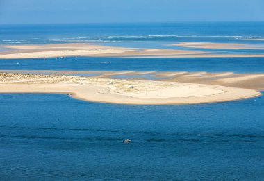 Avrupa 'nın en uzun kum tepeciği olan Pilat Kumulundan bir görüntü. La Teste-de-Buch, Arcachon Körfezi, Aquitaine, Fransa 