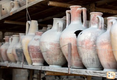 Pompei 'de Vesuvius patlamasından kurtulan gemiler, saksılar ve çeşitli eserler çıkarıldı ve kataloglandı. Pompei, İtalya