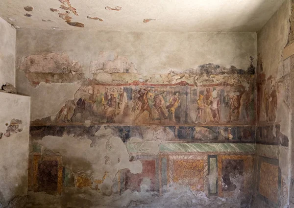 Geschilderde Muur Pompeii Stad Vernietigd Door Uitbarsting Van Vesuvius 79Bc — Stockfoto