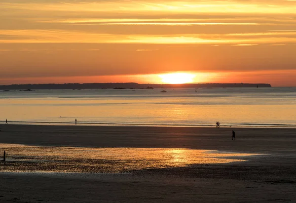 Coucher Soleil Sur Plage Saint Malo Bretagne France — Photo