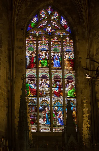 Saint Emilion Frankrike September 2018 Glasfönster Vid Kyrkan Collegiale Saint — Stockfoto