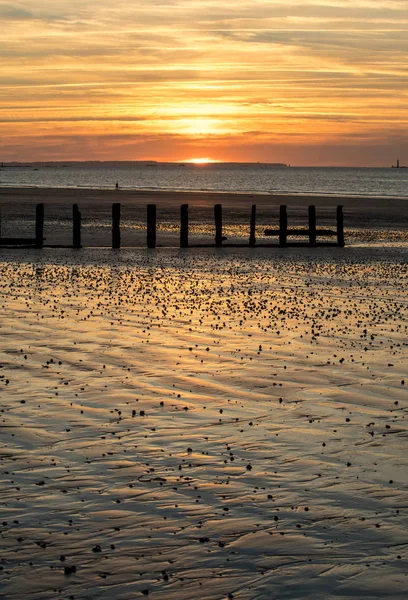 Coucher Soleil Sur Plage Saint Malo Bretagne France — Photo