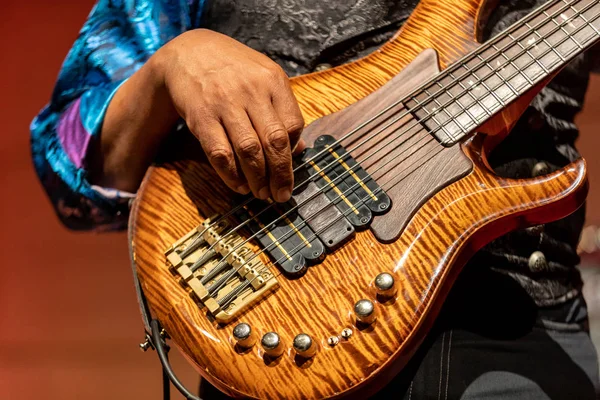 Chitarrista Jazz Concerto Primo Piano Della Chitarra — Foto Stock