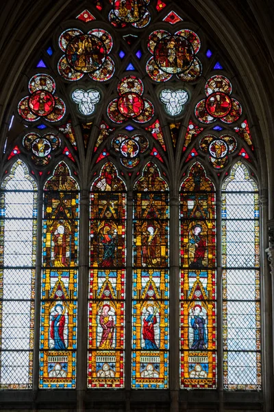 Troyes França Agosto 2018 Vitrais Coloridos Catedral Troyes Dedicada São — Fotografia de Stock