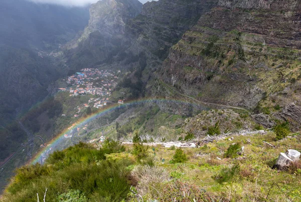 Arco Íris Sobre Vale Das Freiras Curral Das Freiras Ilha — Fotografia de Stock