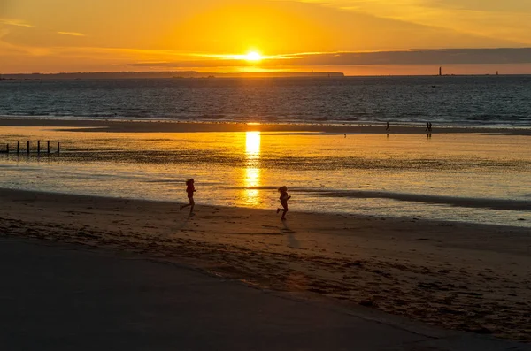 Belleza Vista Del Atardecer Desde Playa Saint Malo Bretaña Francia — Foto de Stock