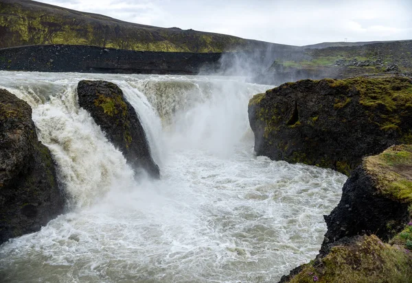 Hafragilsfoss Cachoeira Muito Poderosa Islândia Não Muito Longe Seu Irmão — Fotografia de Stock