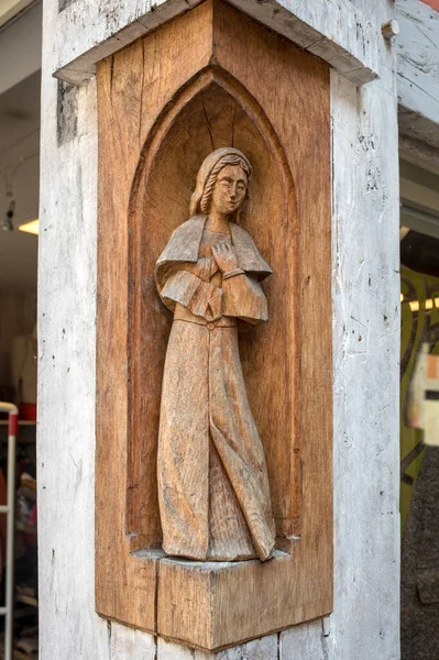 Rzeźba Religijna Ścianie Domu Średniowiecznym Mieście Troyes Aube Champagne Ardenne — Zdjęcie stockowe