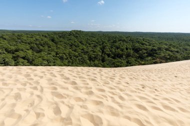 Avrupa 'nın en uzun kum tepeciği olan Pilat Kumulundan bir görüntü. La Teste-de-Buch, Arcachon Körfezi, Aquitaine, Fransa 