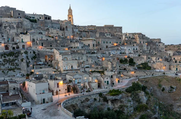 Matera Italia Septiembre 2019 Vista Nocturna Ciudad Matera Italia Con —  Fotos de Stock