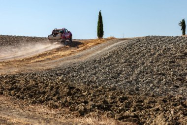Pienza, İtalya - 13 Eylül 2011: Tuscany 'deki Pienza yakınlarındaki kırsal alan. İtalya