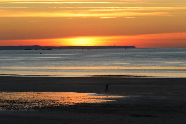 Bellezza Vista Tramonto Dalla Spiaggia Saint Malo Bretagna Francia — Foto Stock