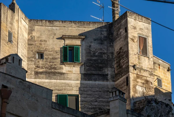 마테라 Sassi Matera 전경은 마테라 역사적 지역으로 주거지로 알려져 바실리카타 — 스톡 사진