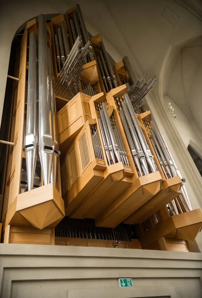 Reykjavik Islândia Julho 2017 Órgão Tubulação Dentro Igreja Hallgrimskirkja Reykjavik — Fotografia de Stock