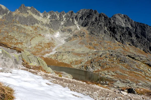 Pond Valley Five Spis Lakes Surrounded Rocky Summits High Tatra — Stock Photo, Image