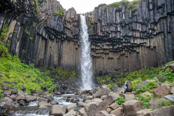 Vatnajokull Islandia Julio 2017 Cascadas Svartifoss Cascada Balck Parque Nacional — Foto de Stock