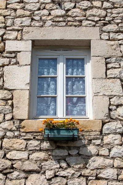 Vecchia Casa Pietra Con Finestra Bianca Rocamadour Lot Midi Pyrenees — Foto Stock