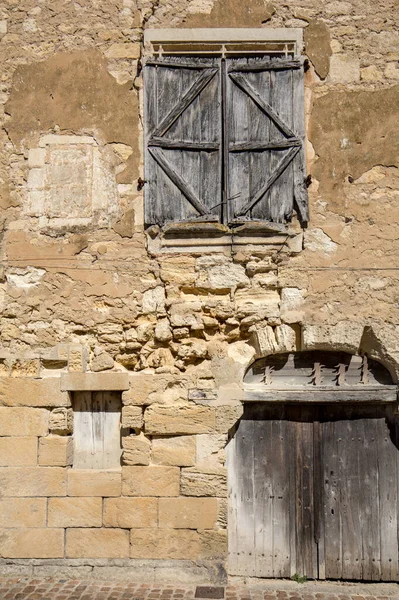 Přední Stěna Starého Kamenného Domu Saint Emilion Francie Emilion Jednou — Stock fotografie