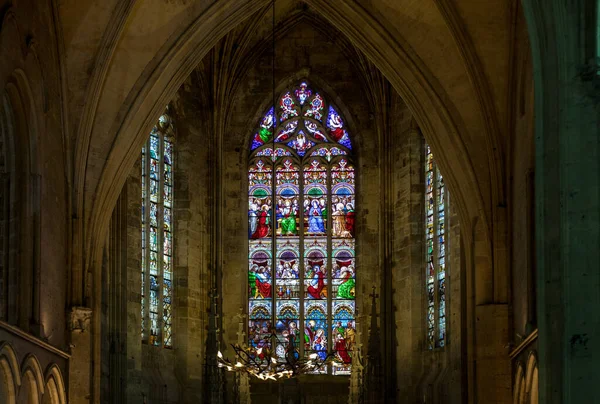 Saint Emilion Frankrijk September 2018 Raam Van Glas Lood Collegiale — Stockfoto