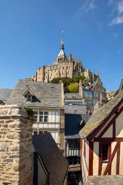 Fransa Nın Ünlü Mont Saint Michel Adasındaki Eski Şehrin Eski — Stok fotoğraf