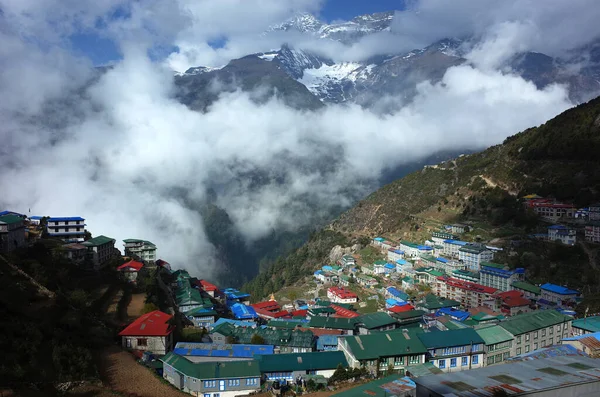 Aldea Remota Del Bazar Namche Montañas Del Himalaya Parque Nacional — Foto de Stock