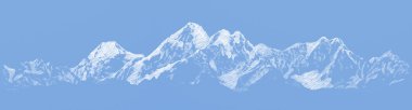 Himalayalar 'ın Nagarkot' taki dağ manzarasının beyaz tebeşirle çizimi
