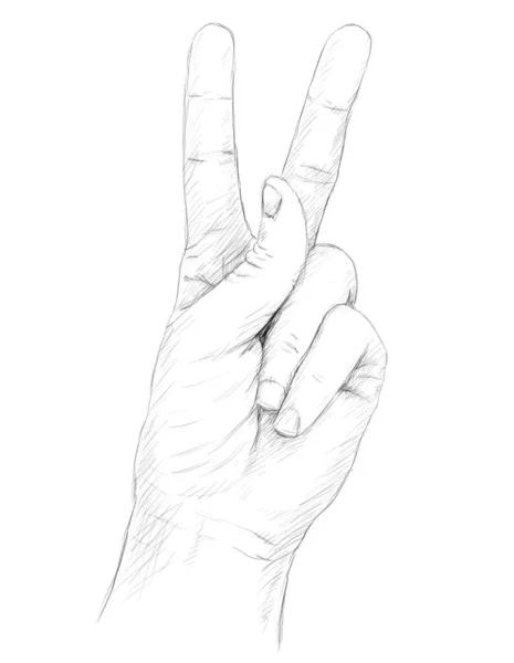 Pencil Sketch Hand Victory Sign — Stock Photo, Image