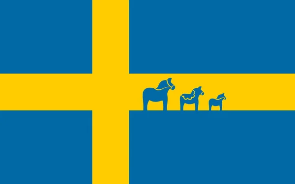 Schwedische Flagge Mit Dala Pferd Einfache Designvektorillustration — Stockvektor