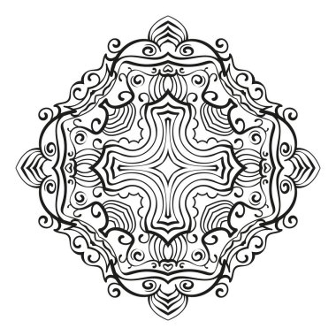 Ortasında haç olan Rhombus süs mandala, boyama kitabı için izole tasarım unsuru, tişört, tekstil, dövme veya herhangi bir dekorasyon, Vektör illüstrasyonu