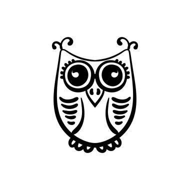 Vektör el çizimi baykuş çizimi, siyah-beyaz zentangle sanat çizimi