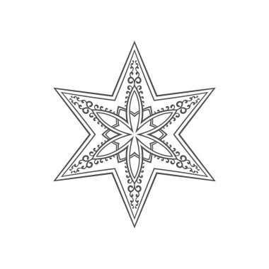 Altı köşeli yıldız zentangası, boyama kitabı için izole tasarım elementi Mandala, Noel süslemesi, dövme