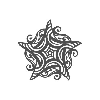 Beş köşeli yıldız zentangası, boyama kitabı, Noel süslemesi, dövme için izole tasarım elementi Mandala