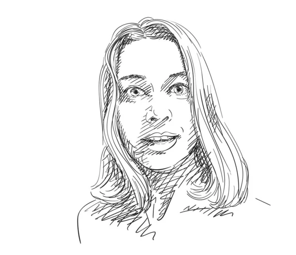 Şaşırmış güzel bir kadının portresi, vektör çizimi, el çizimi.