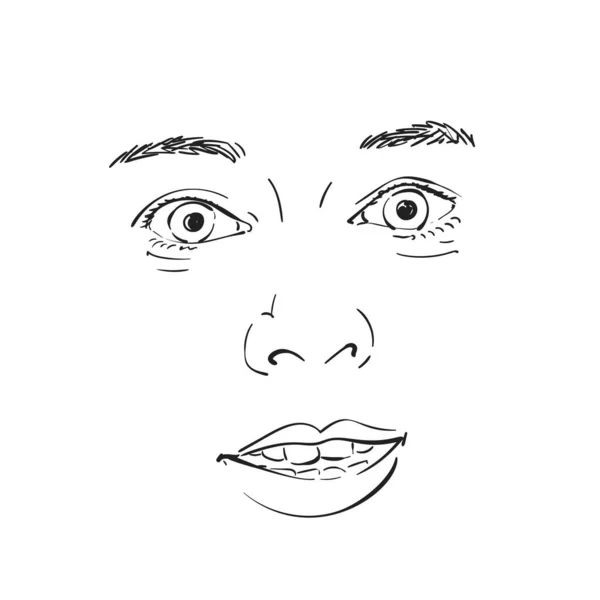 Ansikte Vacker Överraskad Kvinna Vektor Skiss Hand Ritad Illustration — Stock vektor