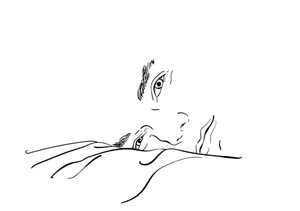 Szkic Przystojnego Mężczyzny Leżącego Łóżku Ręcznie Rysowany Wektor Liniowy Ilustracja — Wektor stockowy
