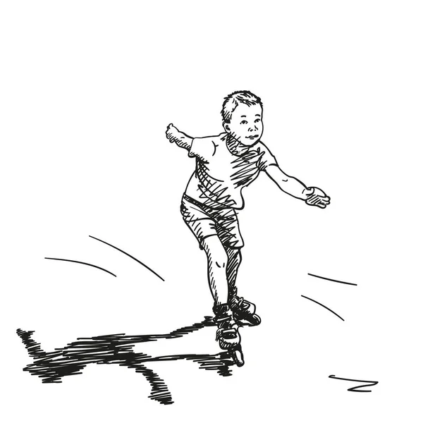 Skizze Eines Jungen Auf Rollschuhen Handgezeichnete Vektordarstellung Isoliert Auf Weißem — Stockvektor