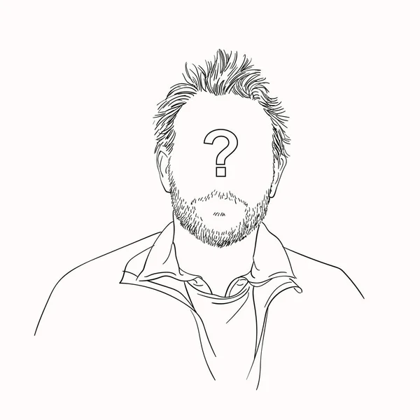 Dibujo Vectorial Del Retrato Del Hombre Con Signo Interrogación Cara — Archivo Imágenes Vectoriales