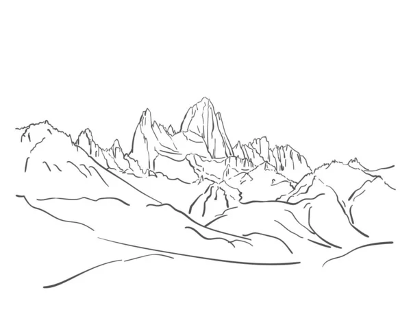 Sketsa Linear Dari Fitz Roy Gunung Massif Patagonia Tangan Gambar - Stok Vektor