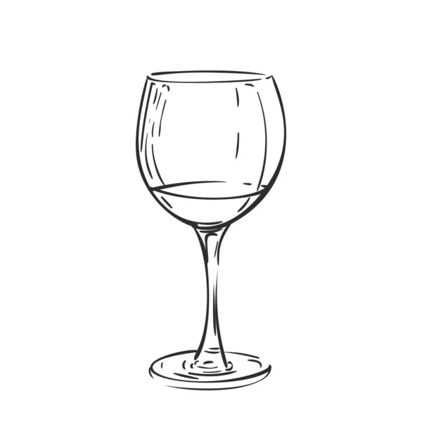 葡萄酒玻璃矢量绘图分离 白纸上的手绘黑线 — 图库矢量图片