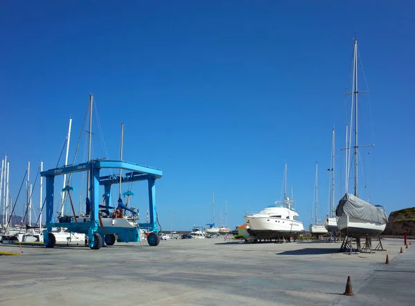 Pythagorion Samos Island Greece May 2018 Sailboats Standing Land Boat — 图库照片