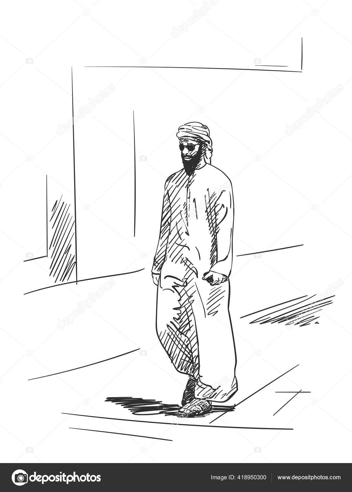 Мужчина араб карандаш рисунок