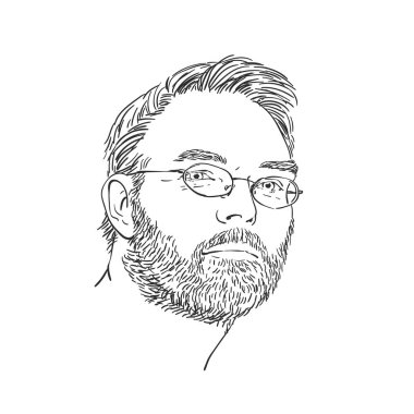 Tıraşsız, gözlüklü, el çizimi vektör çizimi olan bir adam.