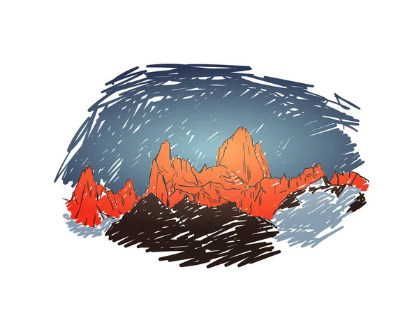 日出时菲茨 罗伊山地地块的草图 手工绘制的矢量彩色插图 — 图库矢量图片