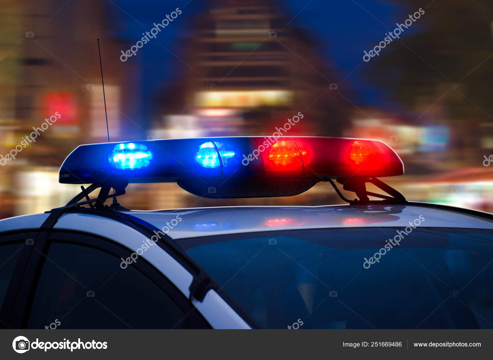 Sirène De Voiture De Police Vue Rapprochée Des Lumières Led De La Voiture  De Police