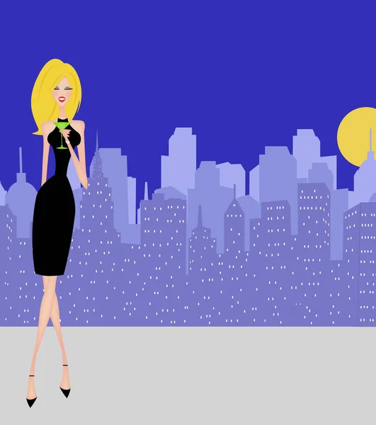 Ilustracja Moda Stylowe Kobiety Blondynka Miasto Nocy — Zdjęcie stockowe