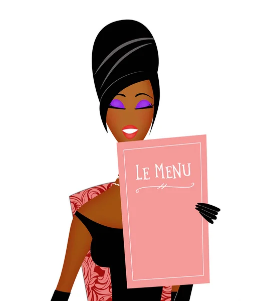 Retro Mode Illustration Snygg Afro Amerikan Eller Svart Kvinna Läser — Stockfoto