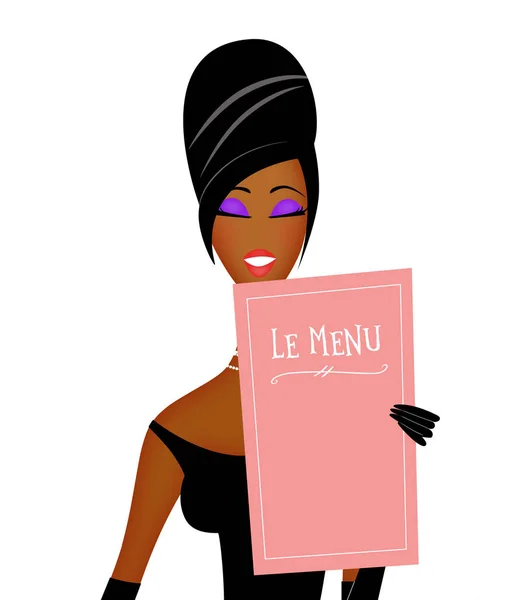 Retro Mode Illustration Snygg Afro Amerikan Eller Svart Kvinna Läser — Stockfoto