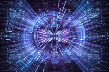 Yüksek teknoloji arka plan. Cityscape gökdelenler yatay